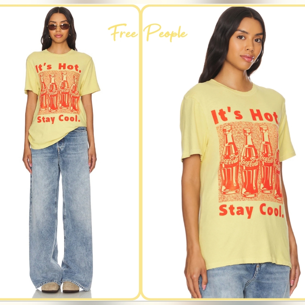 Free People Junk Food Revoke It's Hot Stay Cool TShirt Size Medium Dusty Citron